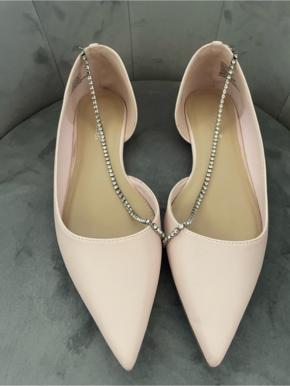 Women's Pointed Toe Pink Flats with Rhinestone Chain